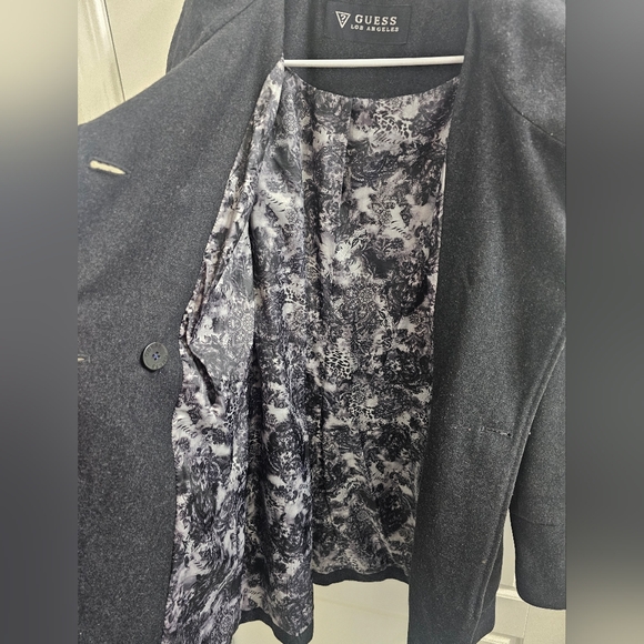 Guess charcoal color wool blend ruffled pea coat. - Picture 7 of 13